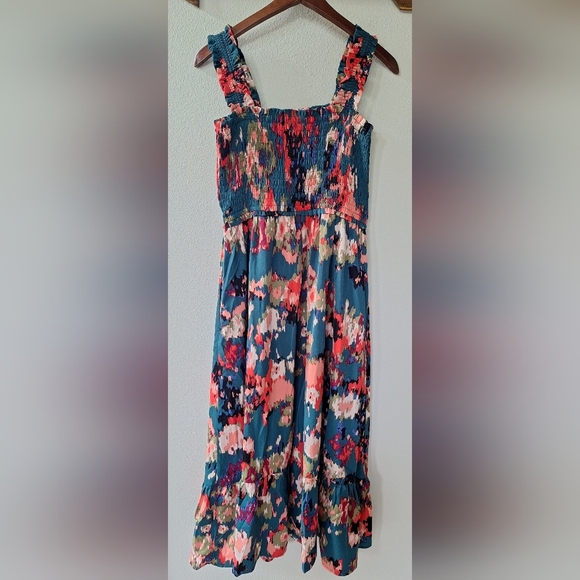 Anthropolgie Entro Colorful Tank Ruffle Smocked Midi Dress Womens Size M Boho - Picture 8 of 8